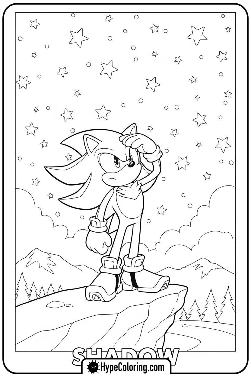 Click to download PDF shadow-looking-at-stars - shadow the hedgehog coloring pages