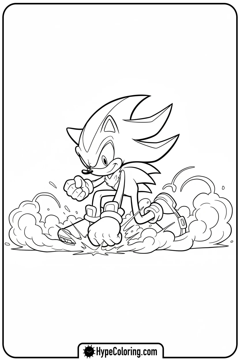 Click to download PDF shadow-dramatic-landing - shadow the hedgehog coloring pages