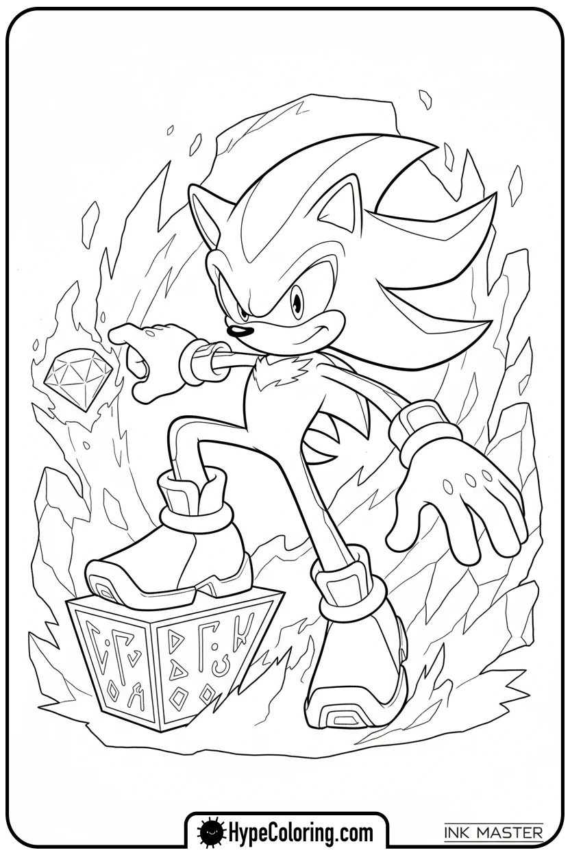 Click to download PDF shadow-foot-on-pedestal-pose - shadow the hedgehog coloring pages