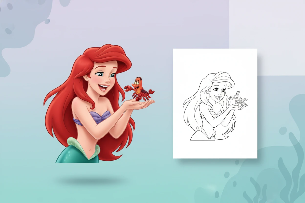 ariel-giggling-as-sebastian-scurries - ariel mermaid coloring pages