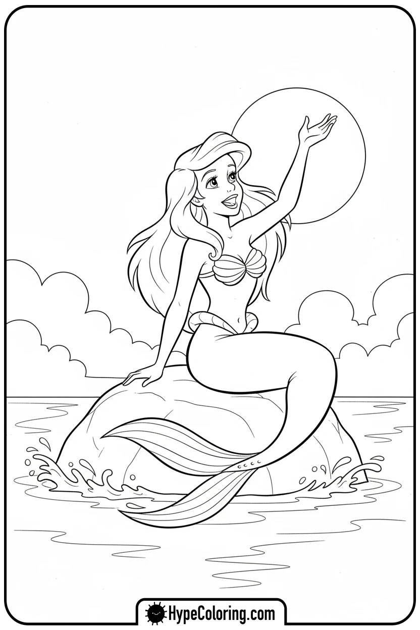 ariel-singing-on-a-rock - ariel mermaid coloring pages
