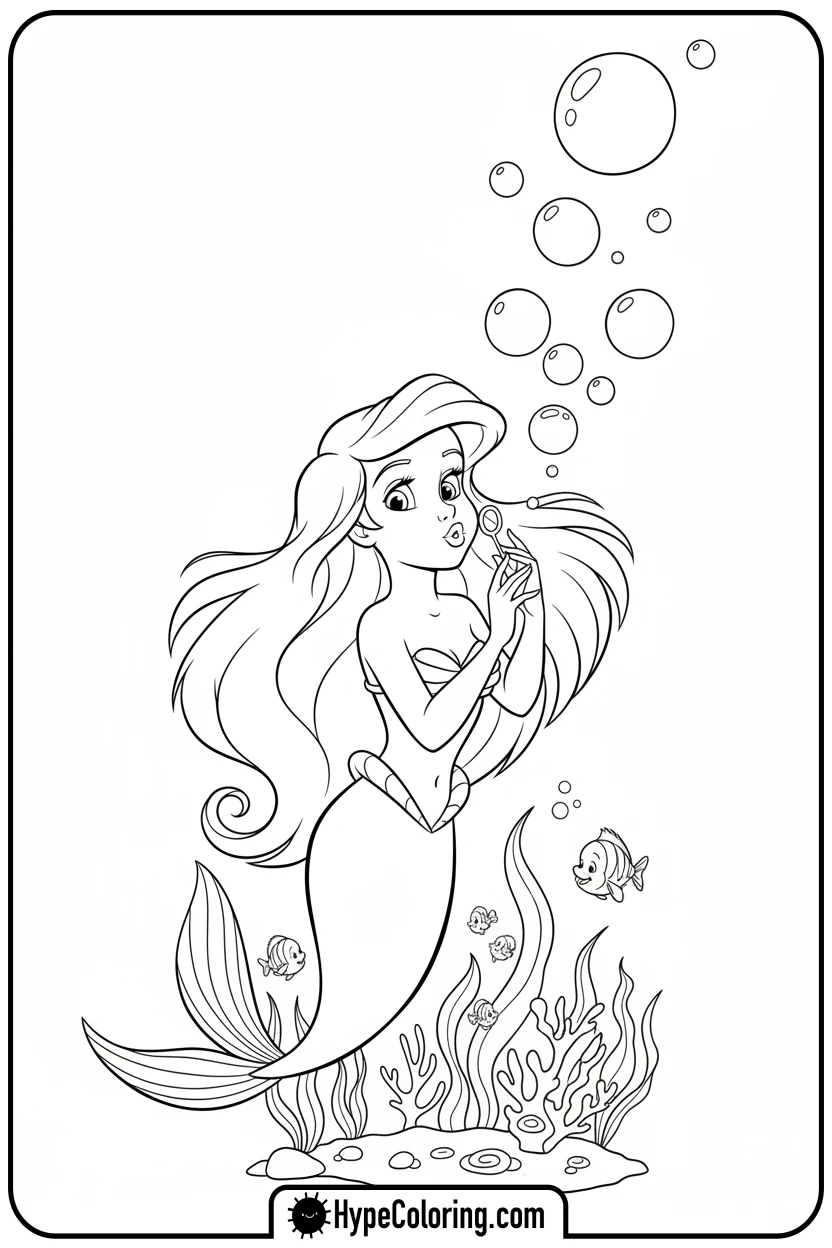 ariel-blowing-bubbles - ariel mermaid coloring pages