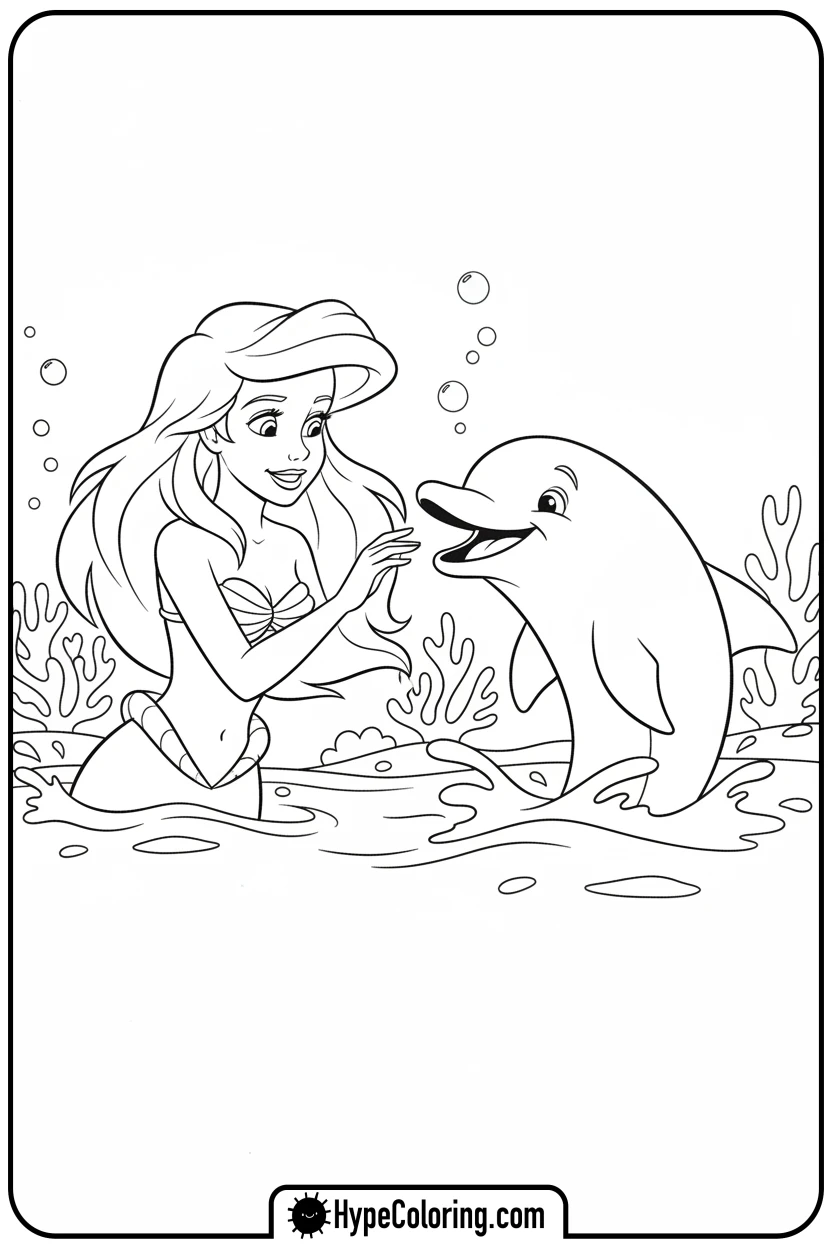 ariel-greeting-a-dolphin - ariel mermaid coloring pages