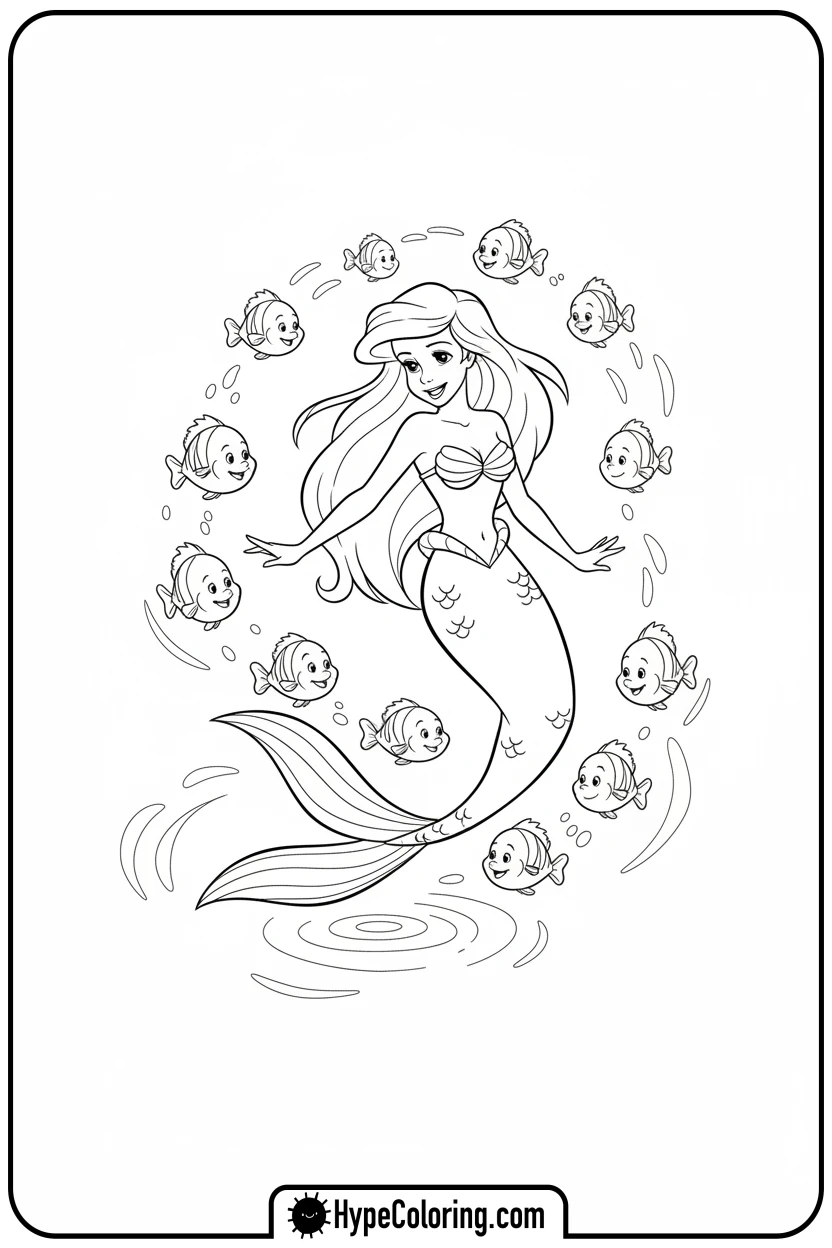 ariel-dancing-with-fish - ariel mermaid coloring pages
