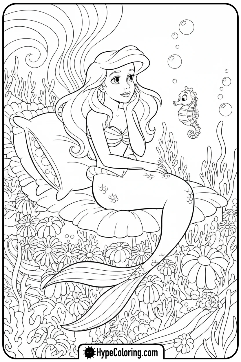 ariel-daydreaming-on-anemones - ariel mermaid coloring pages