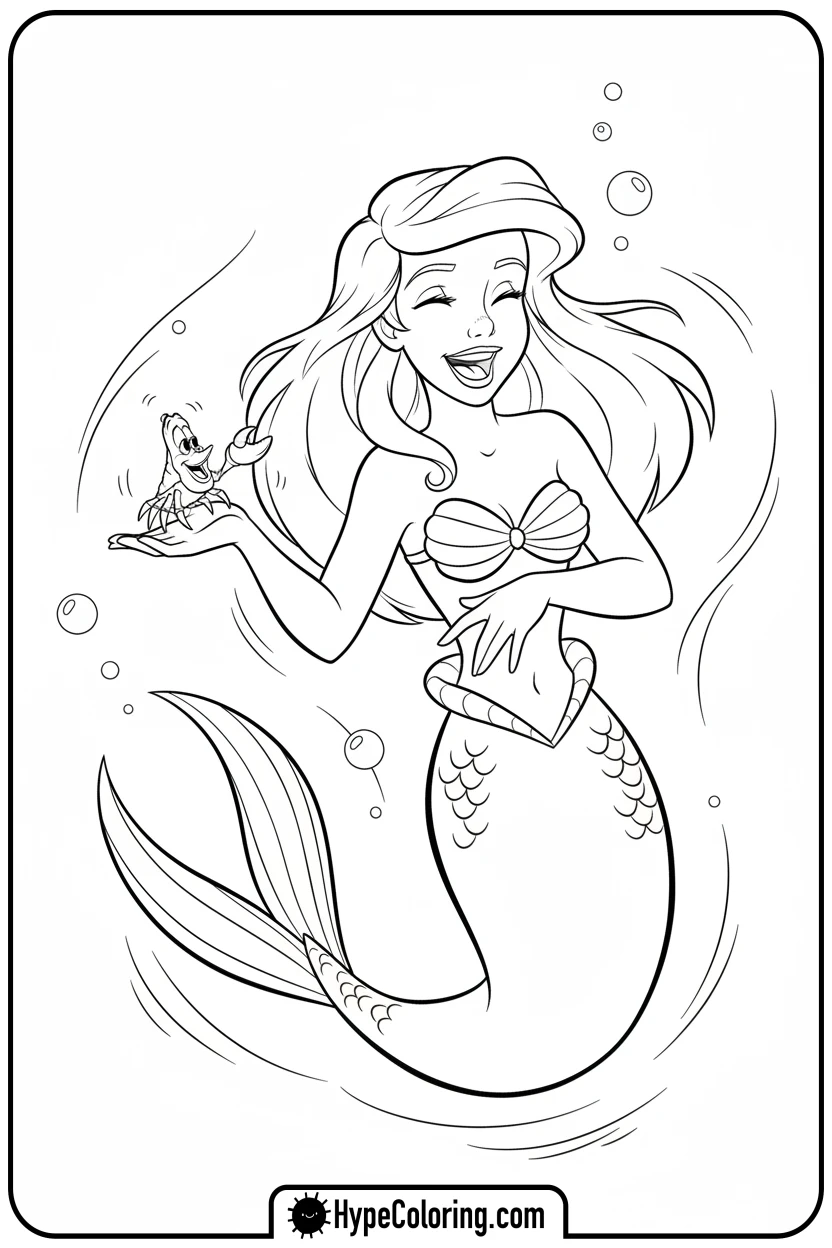 ariel-playing-with-sebastian - ariel mermaid coloring pages