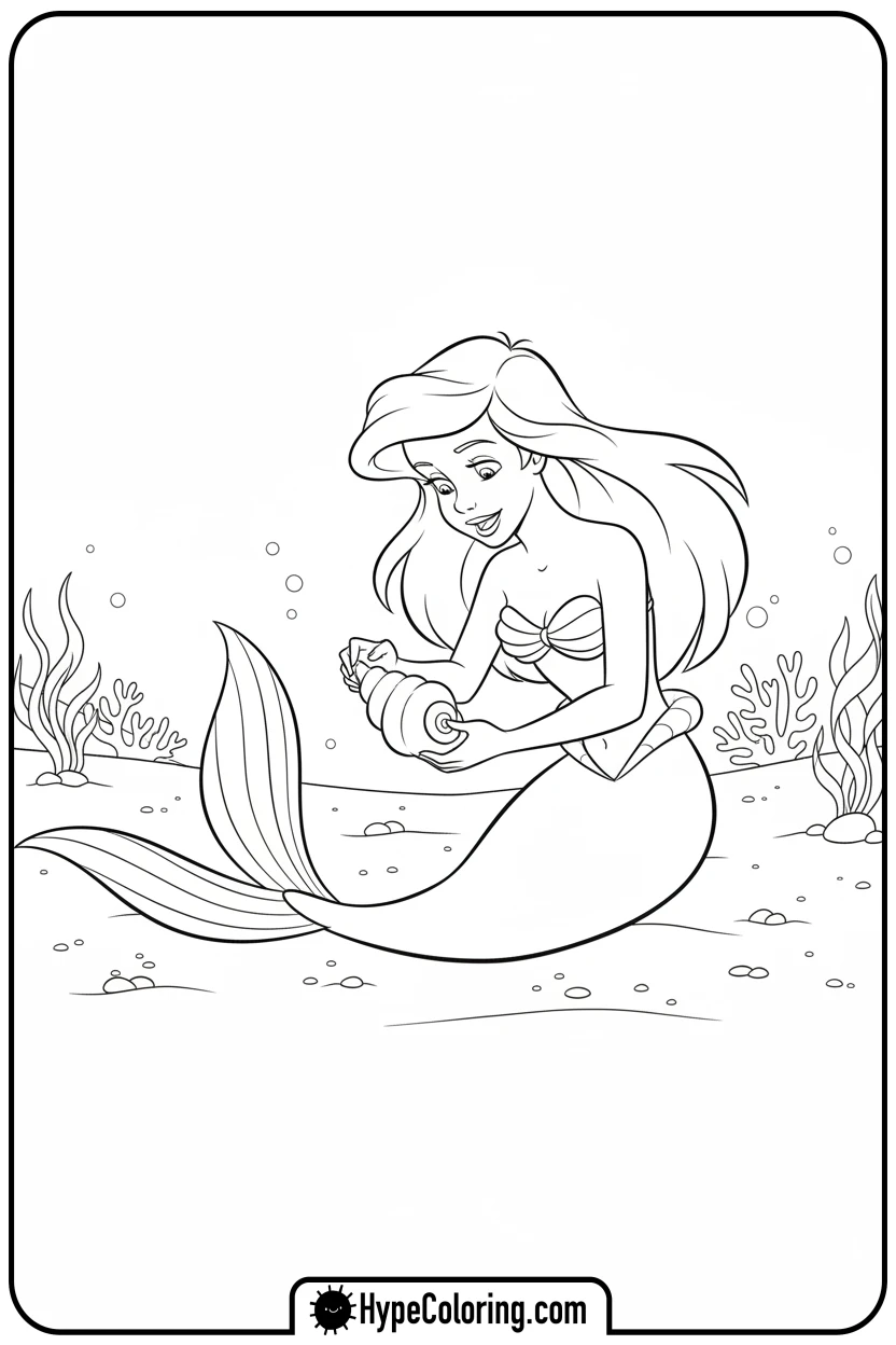 ariel-collecting-a-seashell - ariel mermaid coloring pages