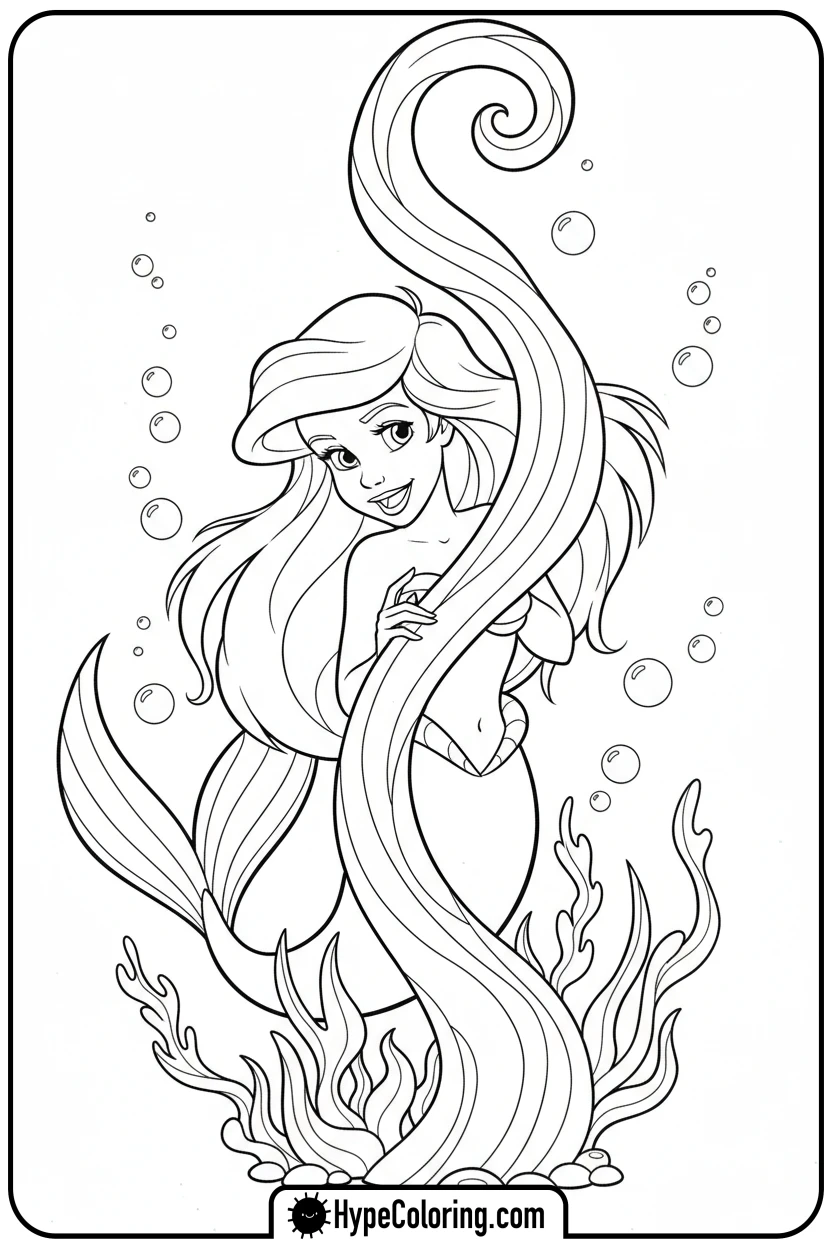 ariel-peeking-from-kelp - ariel mermaid coloring pages