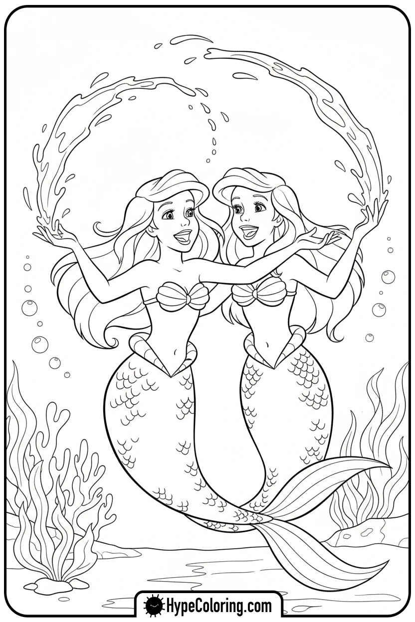 ariel-laughing-with-sister - ariel mermaid coloring pages