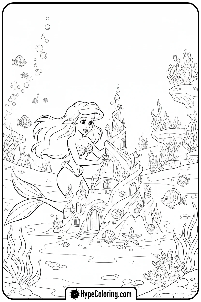 ariel-building-sandcastle - ariel mermaid coloring pages
