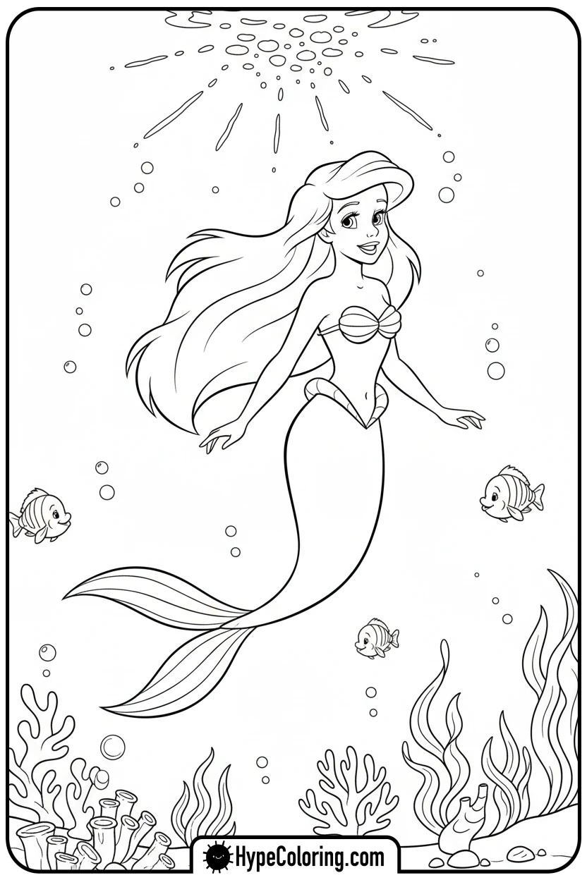 ariel-swimming-towards-surface - ariel mermaid coloring pages