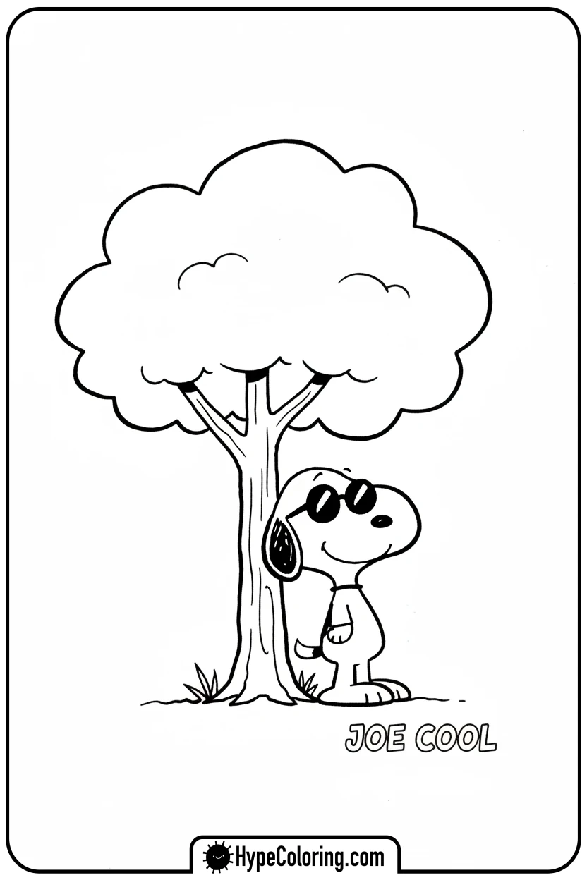 Click to download PDF joe-cool-snoopy-by-tree - snoopy coloring pages