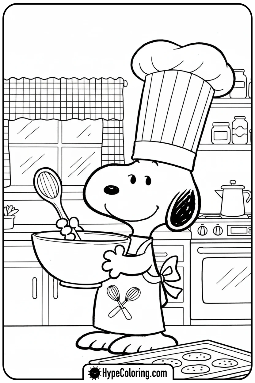 Click to download PDF chef-snoopy-with-mixing-bowl - snoopy coloring pages