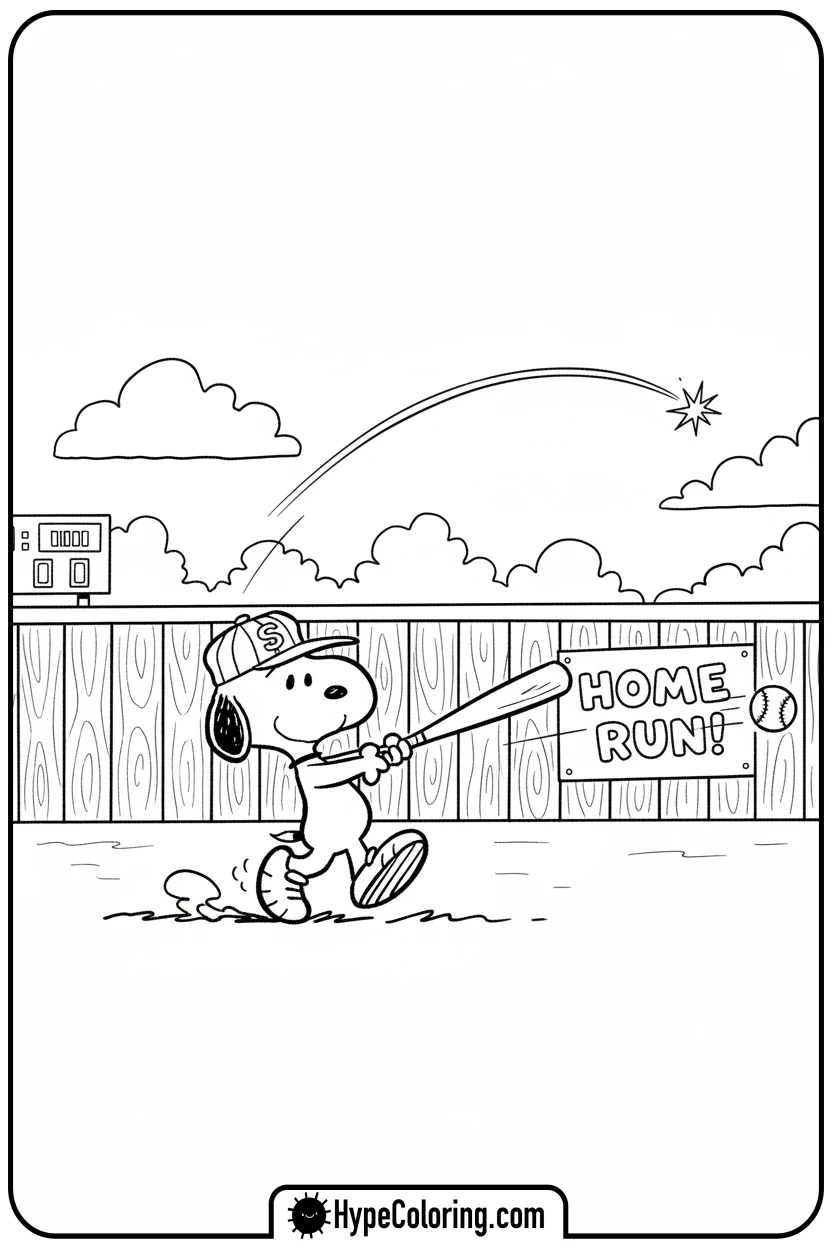 Click to download PDF snoopy-hitting-baseball - snoopy coloring pages