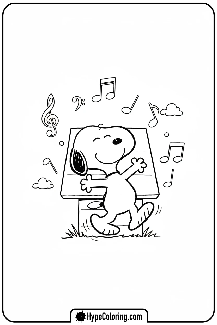 Click to download PDF snoopy-doing-happy-dance - snoopy coloring pages