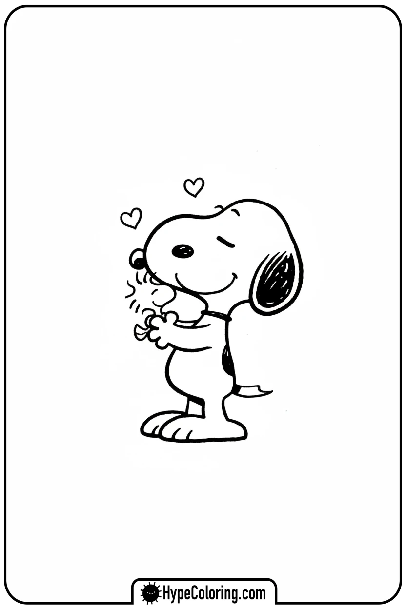 Click to download PDF snoopy-hugging-woodstock - snoopy coloring pages