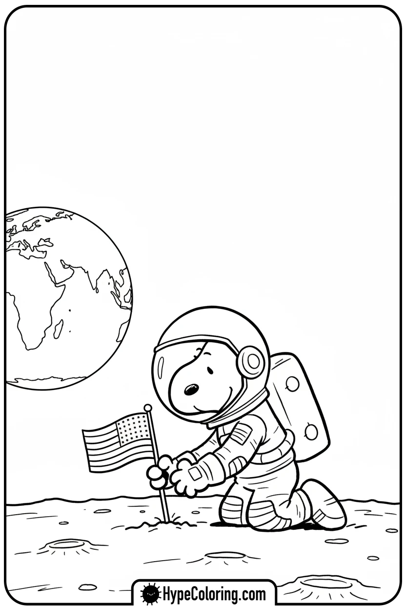 Click to download PDF snoopy-astronaut-on-moon - snoopy coloring pages