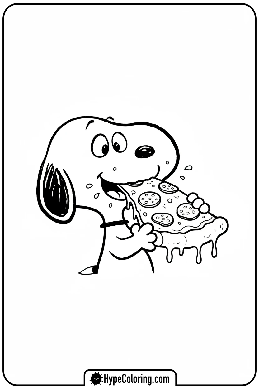 Click to download PDF snoopy-eating-pizza - snoopy coloring pages