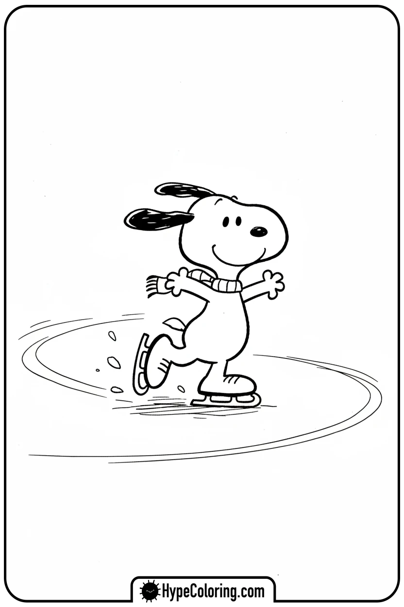 Click to download PDF snoopy-ice-skating - snoopy coloring pages