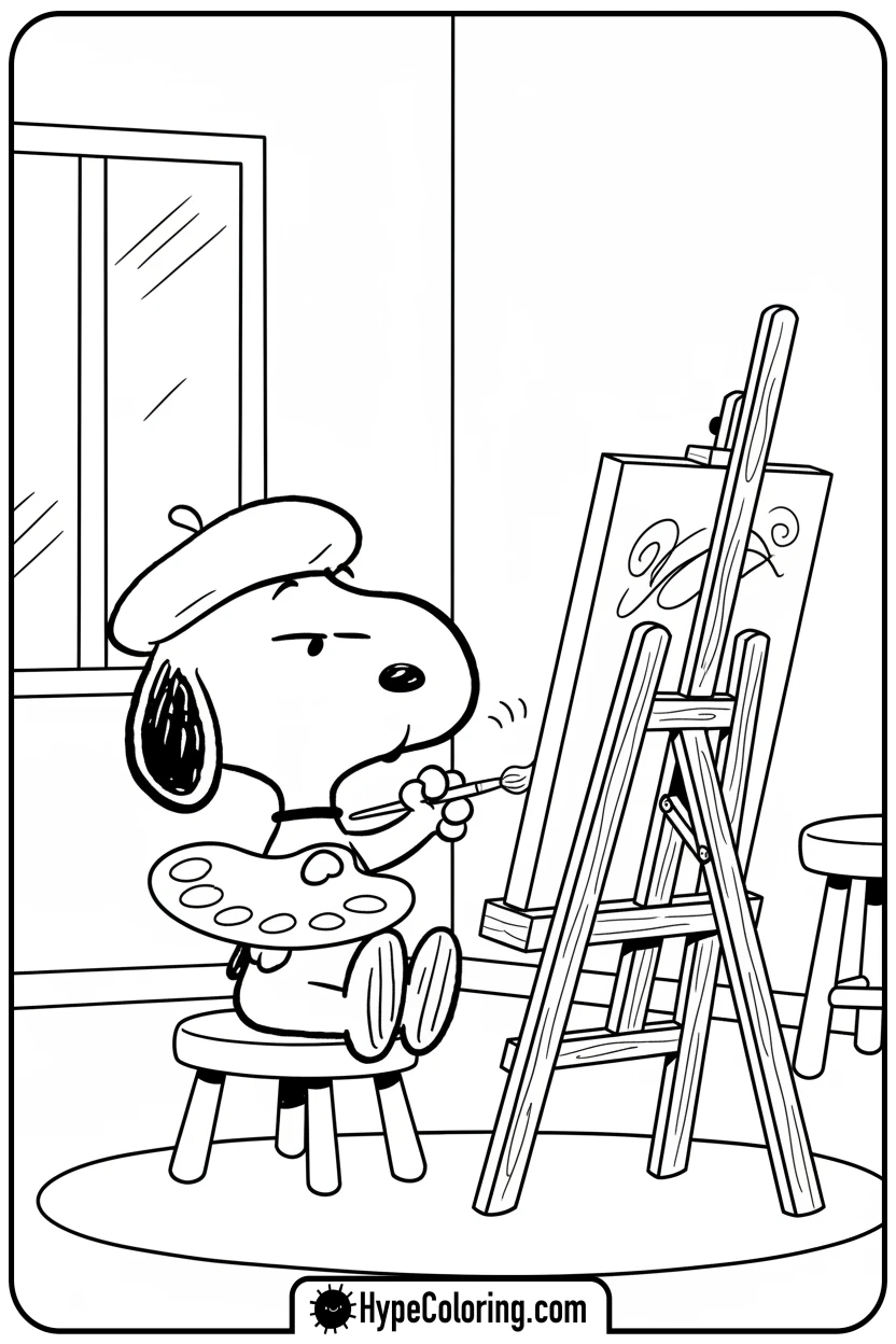 Click to download PDF snoopy-artist-painting - snoopy coloring pages