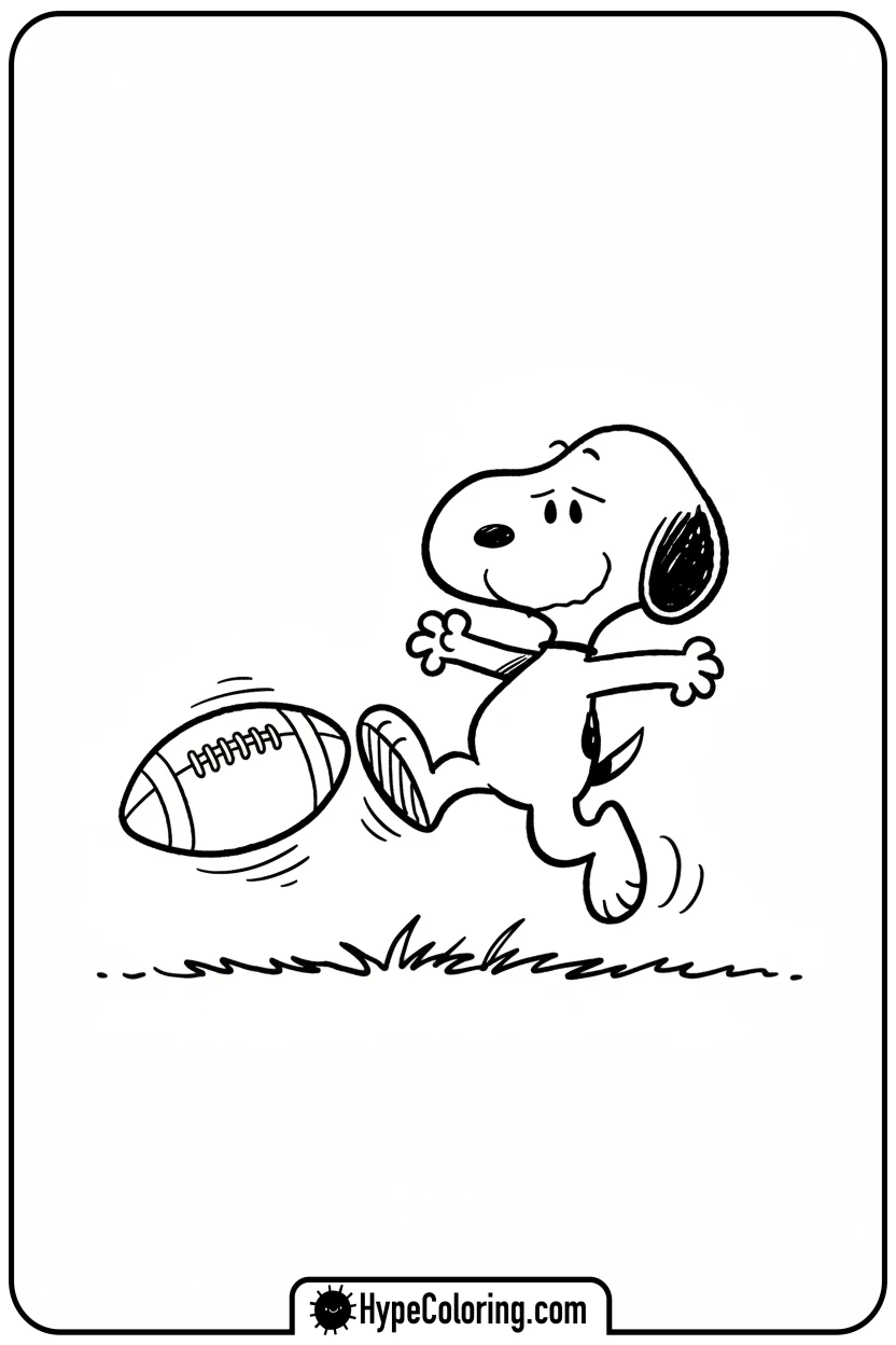 Click to download PDF snoopy-kicking-football - snoopy coloring pages