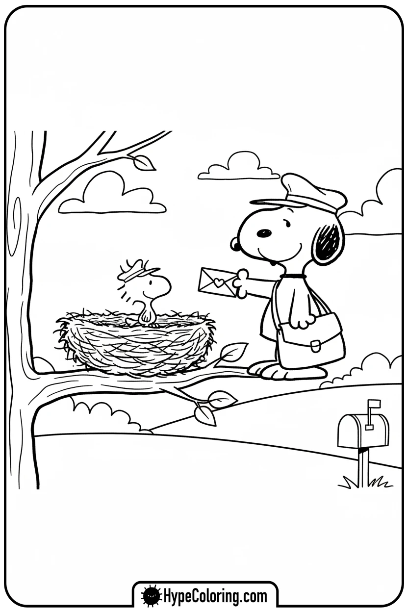 Click to download PDF snoopy-mailman-delivering-letter - snoopy coloring pages