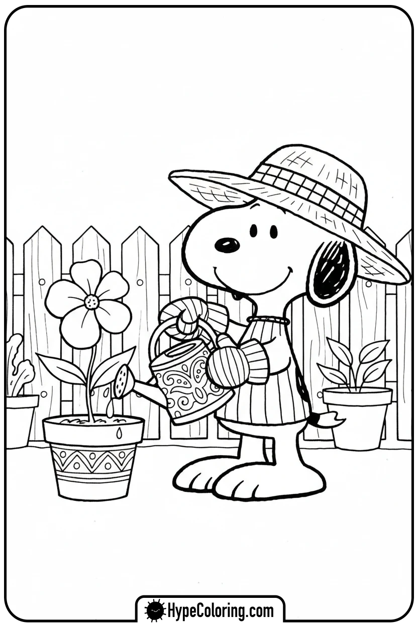 Click to download PDF snoopy-gardener-watering-plant - snoopy coloring pages