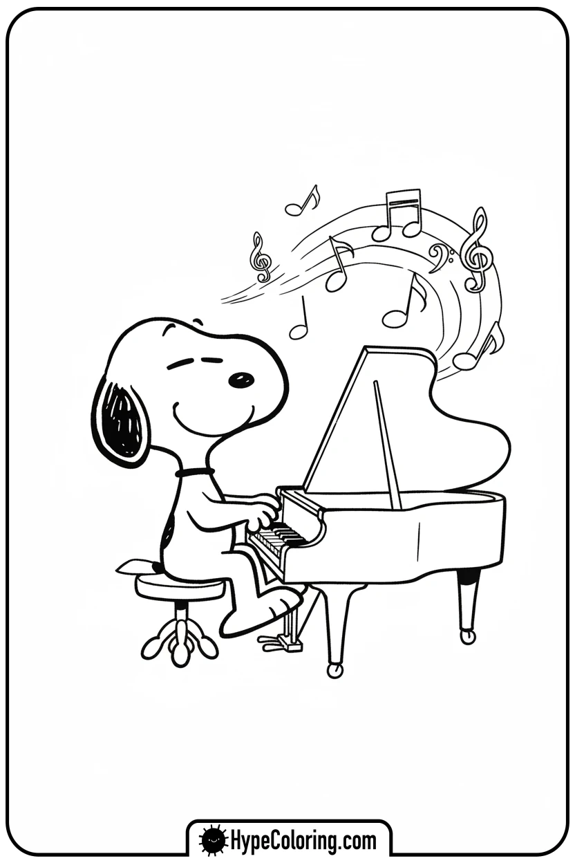 Click to download PDF snoopy-playing-toy-piano - snoopy coloring pages