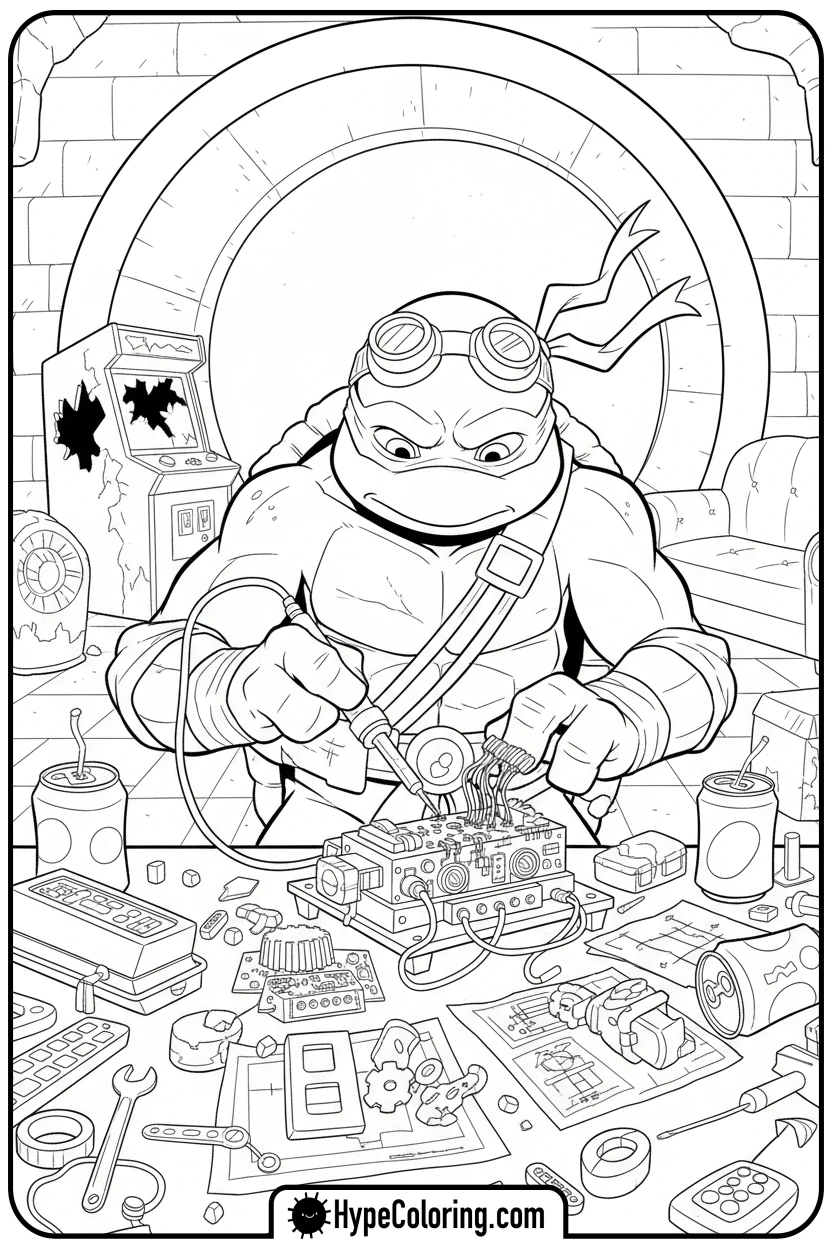 donatello-inventing-in-lab - teenage mutant ninja turtles coloring pages