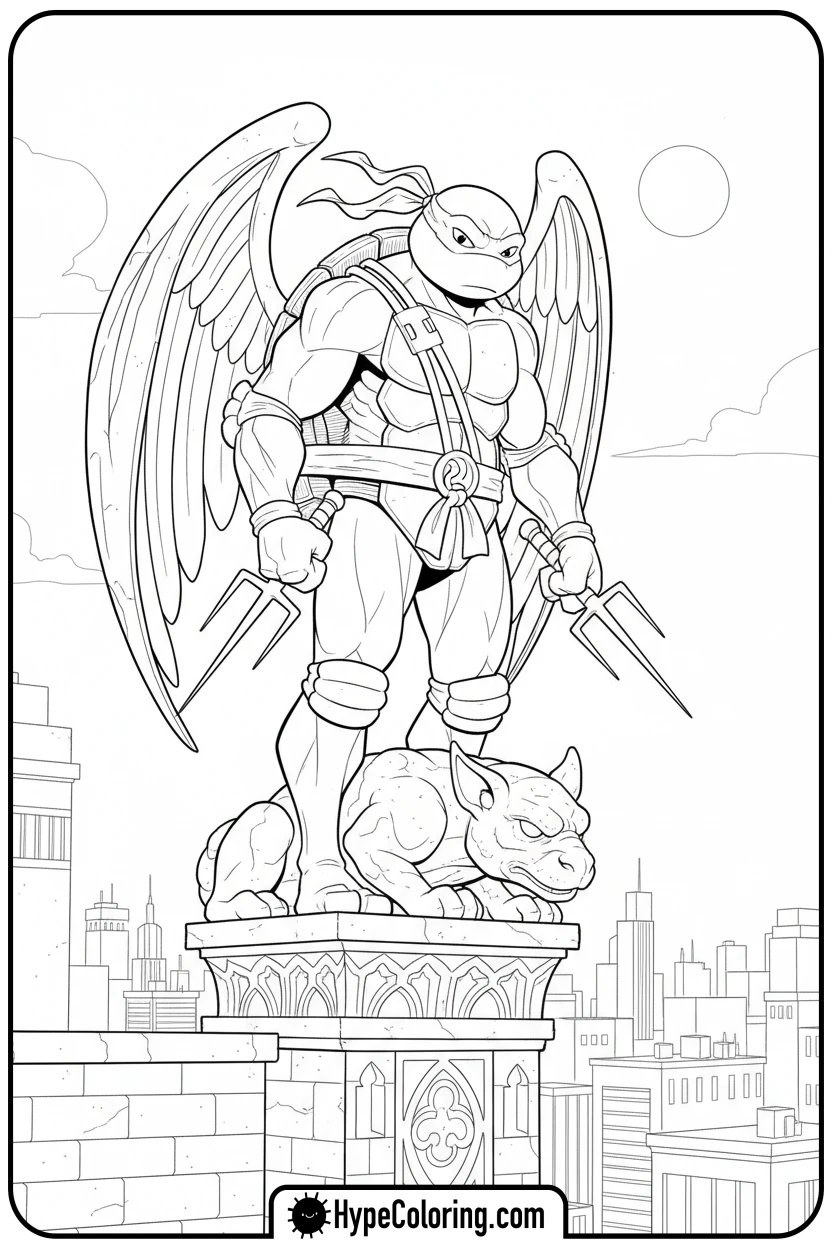 raphael-on-rooftop-with-sais - teenage mutant ninja turtles coloring pages