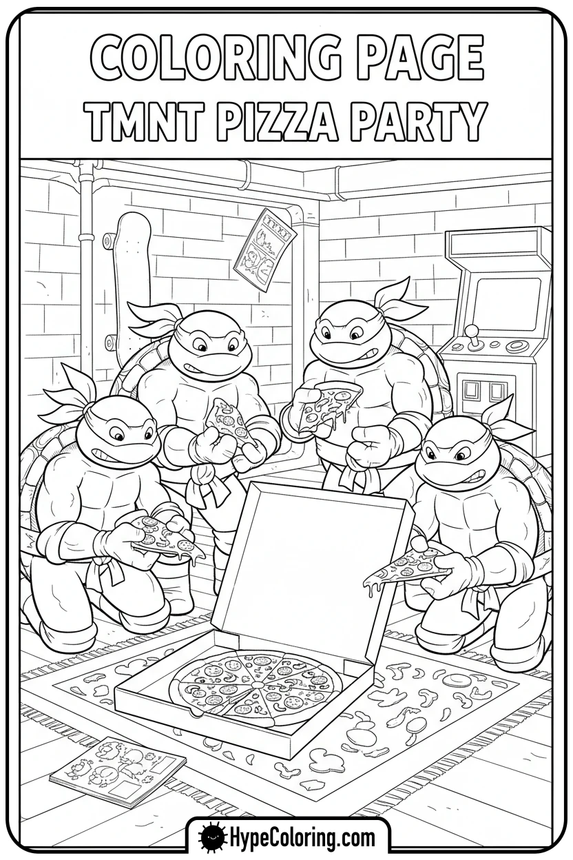 turtles-eating-pizza-together - teenage mutant ninja turtles coloring pages
