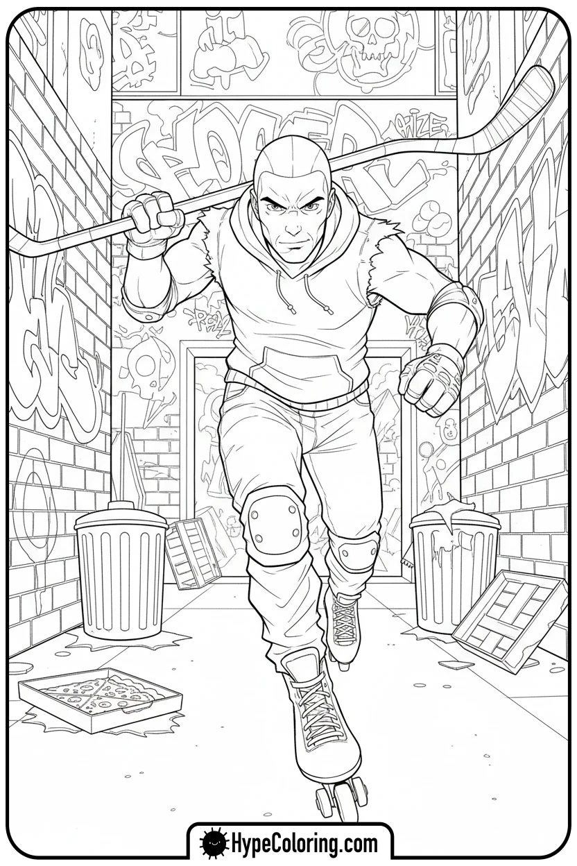 casey-jones-rollerblading - teenage mutant ninja turtles coloring pages