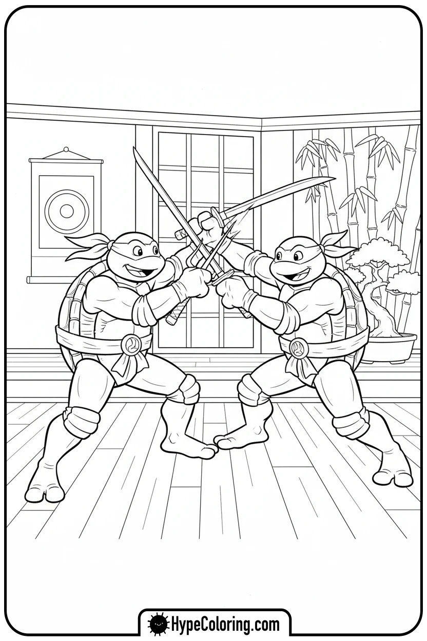 raphael-and-leonardo-sparring - teenage mutant ninja turtles coloring pages