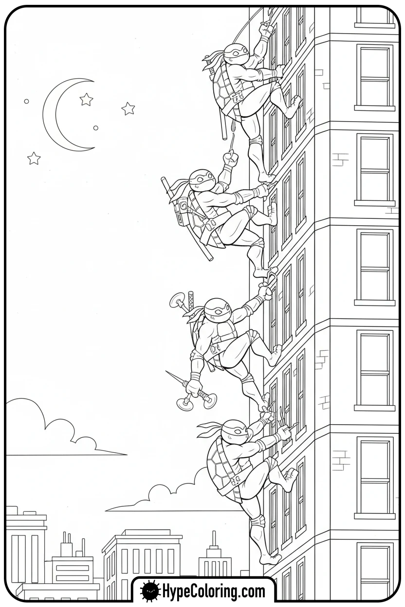 turtles-climbing-skyscraper - teenage mutant ninja turtles coloring pages