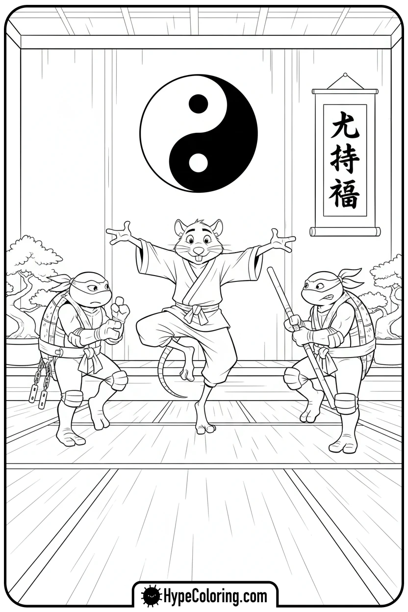 splinter-teaching-turtles - teenage mutant ninja turtles coloring pages
