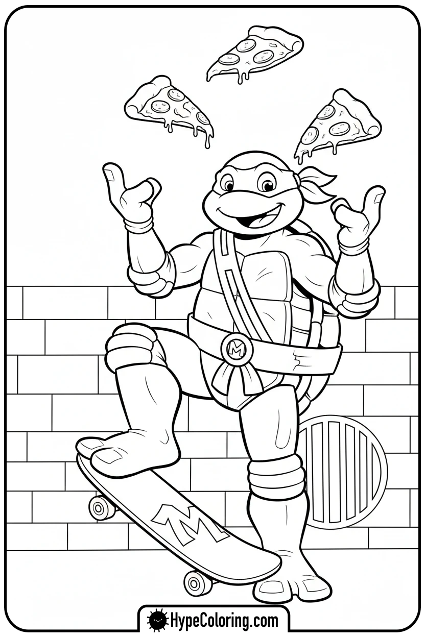 michelangelo-juggling-pizza - teenage mutant ninja turtles coloring pages