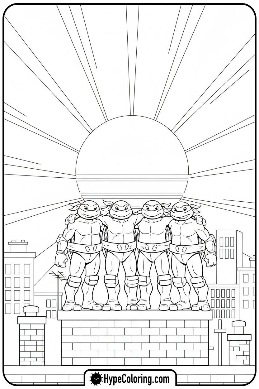 turtles-triumphant-on-rooftop - teenage mutant ninja turtles coloring pages