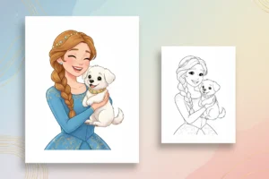 a-princess-cuddling-a-fluffy - princess coloring pages printable
