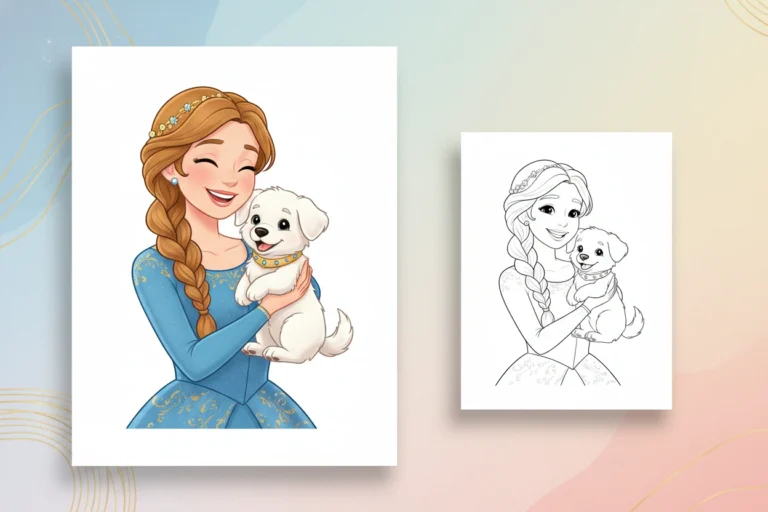 a-princess-cuddling-a-fluffy - princess coloring pages printable
