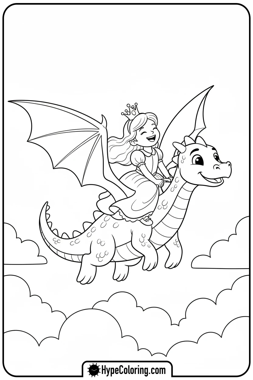 princess-riding-friendly-dragon - princess coloring pages printable