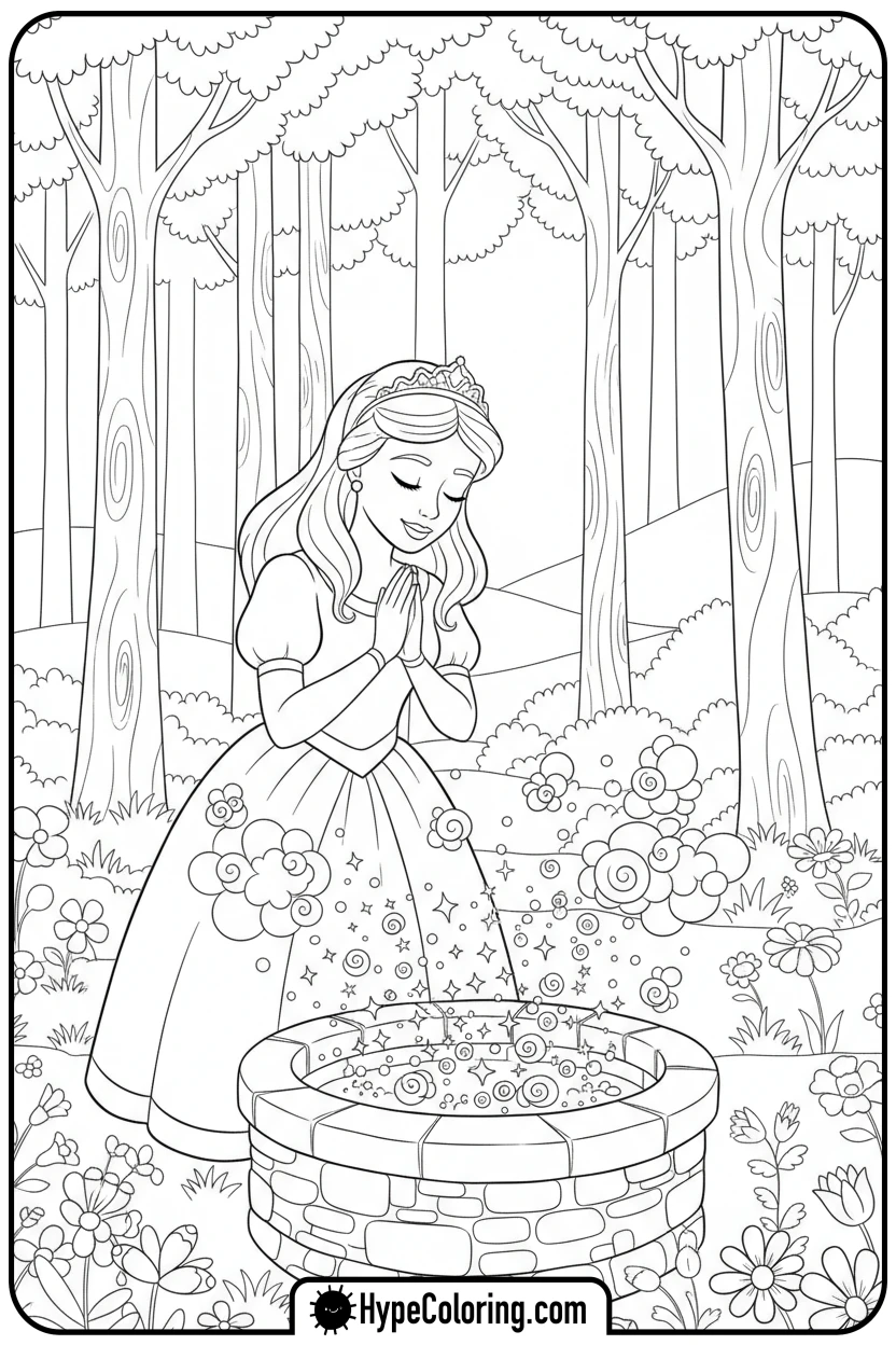 princess-making-a-wish - princess coloring pages printable
