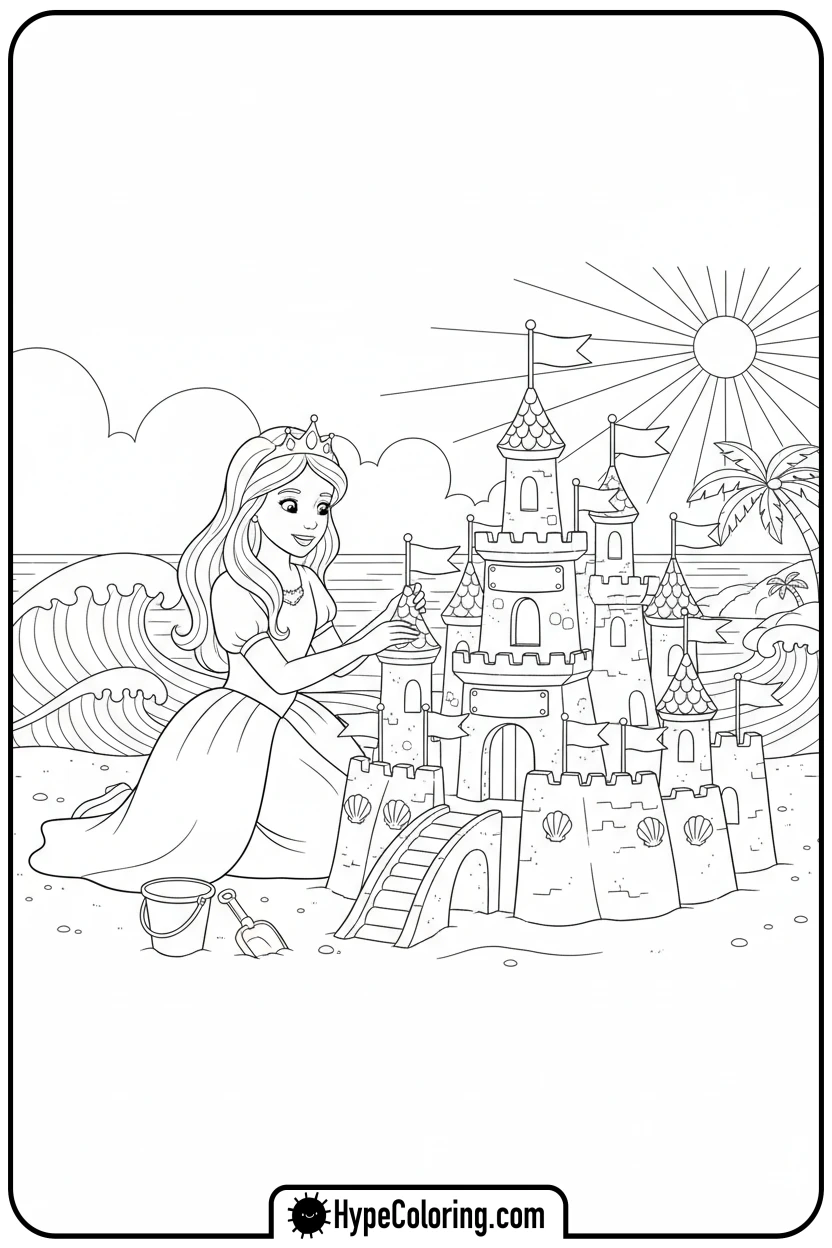 princess-building-sandcastle - princess coloring pages printable