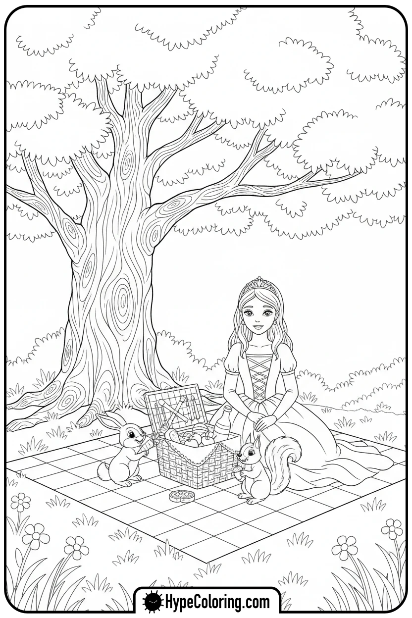 princess-having-picnic - princess coloring pages printable