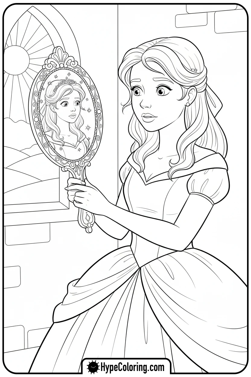 princess-with-magic-mirror - princess coloring pages printable