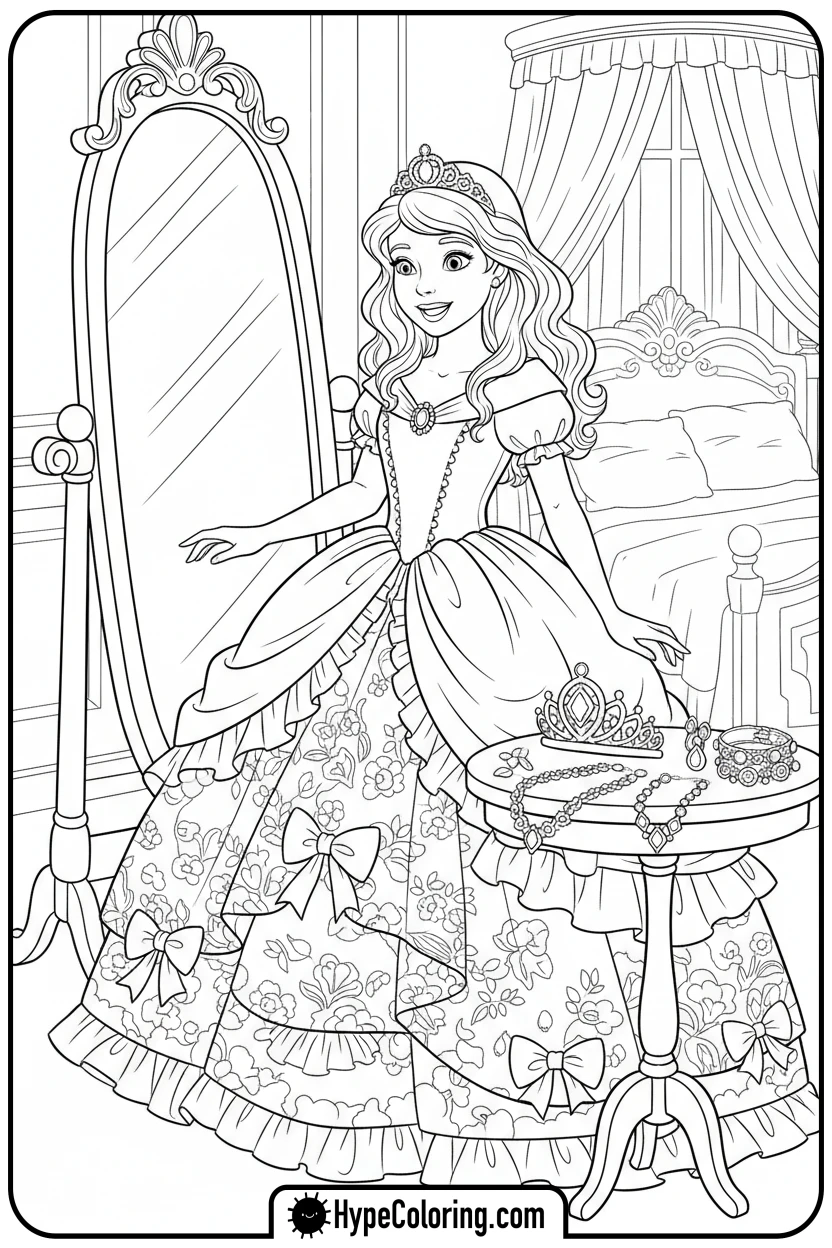princess-preparing-for-ball - princess coloring pages printable
