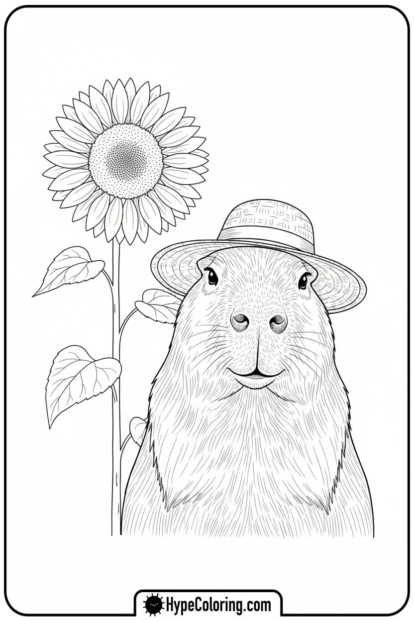 capybara-wearing-a-straw-hat - capybara coloring page