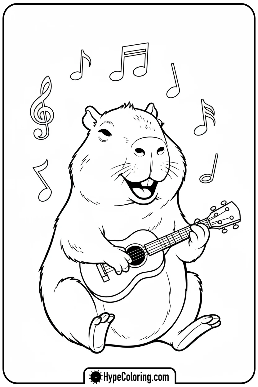 capybara-playing-a-ukulele - capybara coloring page