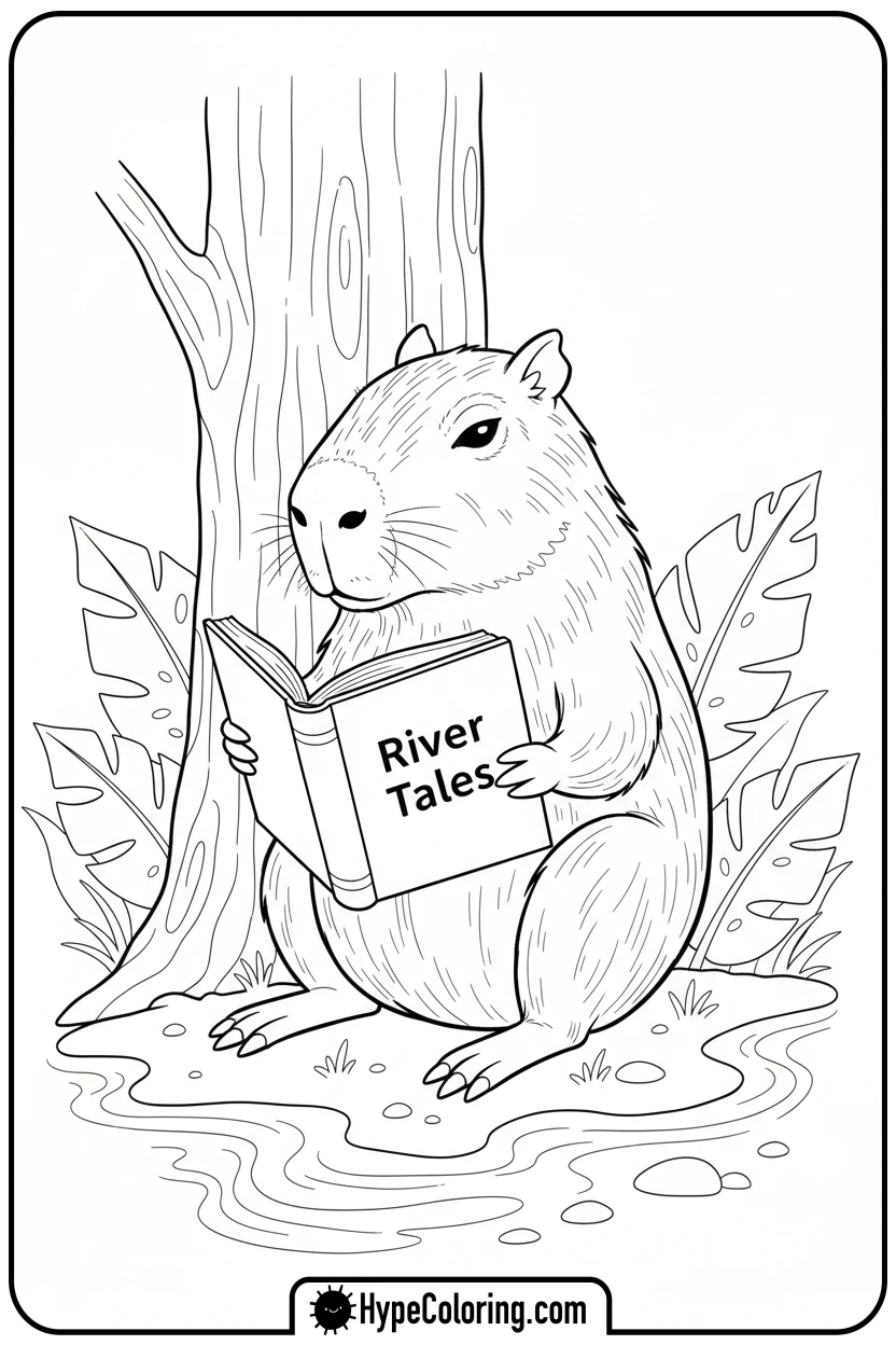 capybara-reading-a-storybook - capybara coloring page