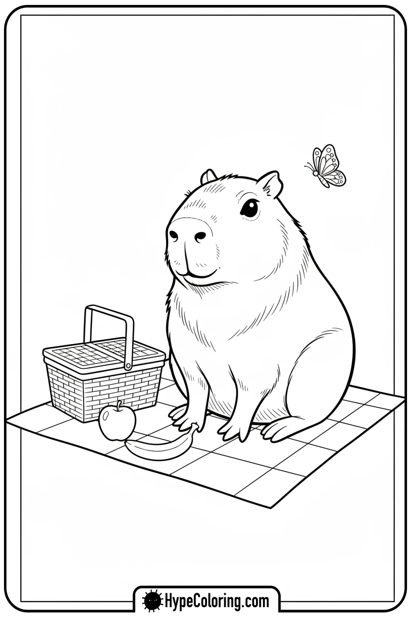 capybara-on-a-picnic-blanket - capybara coloring page