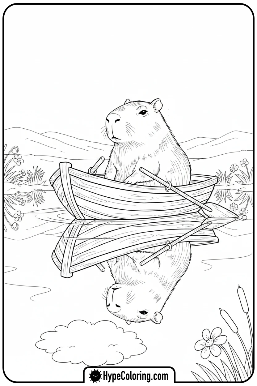 capybara-paddling-a-rowboat - capybara coloring page
